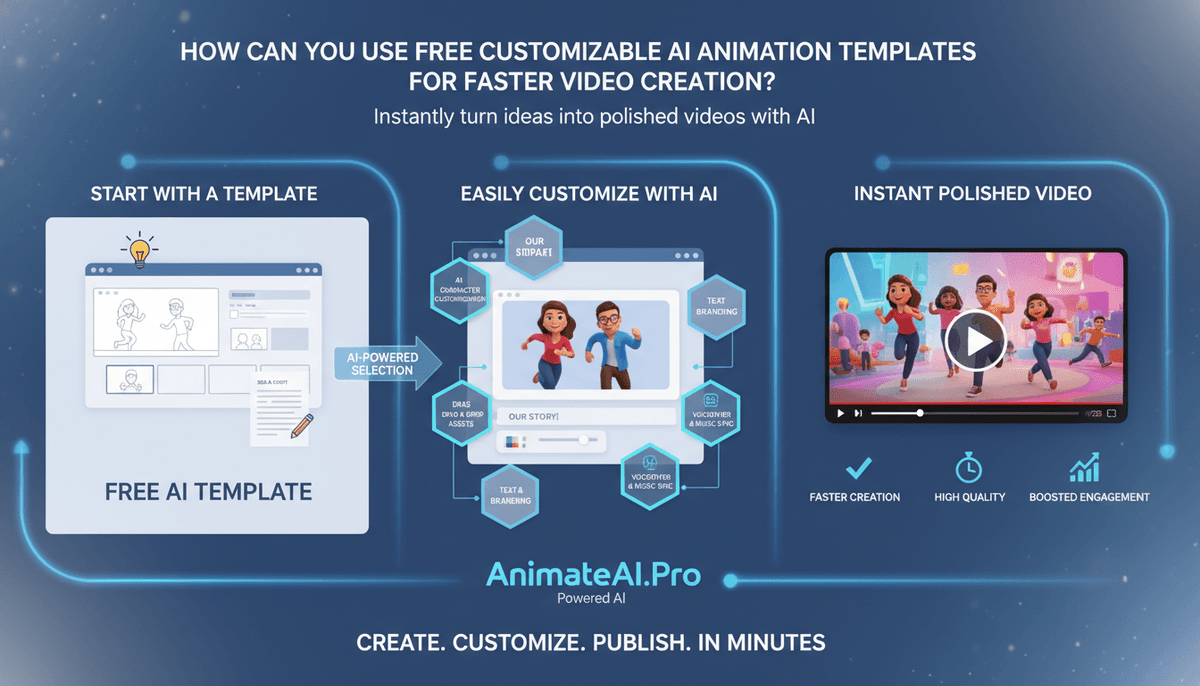 How can you use free customizable AI animation templates for faster video creation